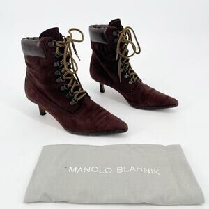 Vintage Manolo Blahnik Oklamod Brown Suede Lace Up Timberland Ankle Booties 35.5